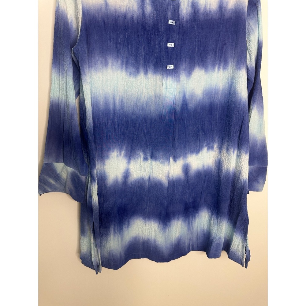 Ali Miles Crinkle Tie Dye Button Up Top Small Blue Boho Artsy Lagenlook Blouse - Picture 11 of 13